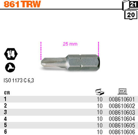 BETA Bit końcówka wkrętakowa 1/4 KRÓTKA 25mm TRI-WING GR2