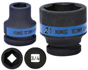 KING TONY Klucz nasadka UDAROWA KRÓTKA 3/4" 6-KĄTNA 21 x 50 mm