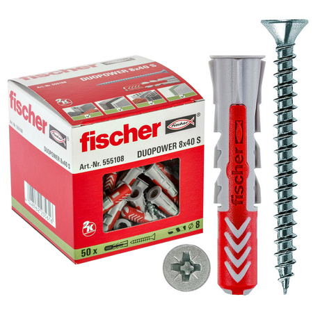 Kołki FISCHER DUOPOWER 8 x 40 S Z WKRĘTEM Op. 50 szt.