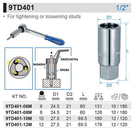 KING TONY WYKRĘTAK ROLKOWY M8 do SZPILEK 9TD401-08M