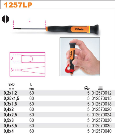 BETA Wkrętak precyzyjny płaski 1257LP 0,5 x 3 mm