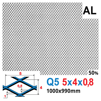 Siatka cięto-ciągniona ALUMINIOWA Q5 5 x 4 x 0,8 x 1 | 1000 x 990 mm