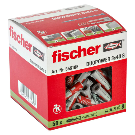 Kołki FISCHER DUOPOWER 8 x 40 S Z WKRĘTEM Op. 50 szt.