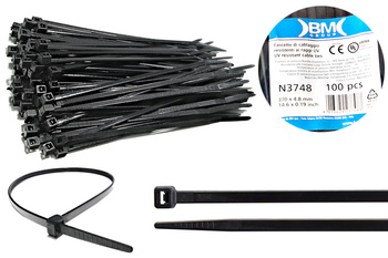 BM Opaska zaciskowa, kablowa, poliamidowa PA 6.6, CZARNA | 370 x 4.8 mm op. 100 szt.