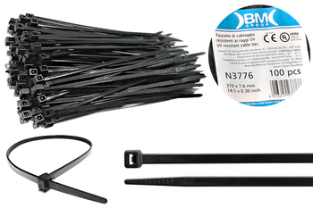 BM Opaska zaciskowa, kablowa, poliamidowa PA 6.6, CZARNA | 370 x 7.6 mm op. 100 szt.