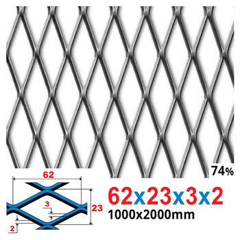 Siatka cięto-ciągniona SUROWA 62 x 23 x 3 x 2 | 1000 x 2000 mm