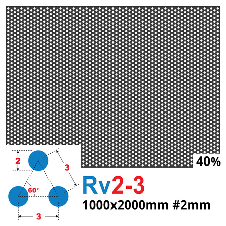 Blacha perforowana SUROWA OCZKO 2 mm PRZERWA 1 mm 1000 x 2000 mm Rv 2-3 Gr. 2 mm