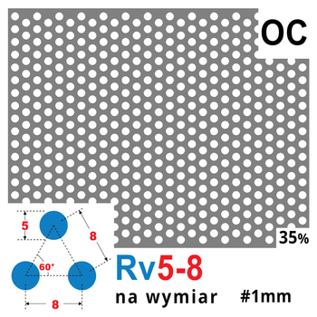 Blacha perforowana OCYNK OCZKO 5 mm PRZERWA 3 mm Rv 5-8 - NA WYMIAR Gr. 1 mm