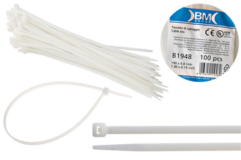 BM Opaska zaciskowa, kablowa, poliamidowa PA 6.6, BIAŁA | 188 x 4.8 mm op. 100 szt.
