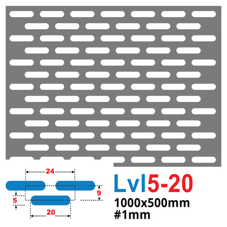 Blacha perforowana OCYNK fasolka LVL 5-20 1000 x 500 mm GR. 1 mm