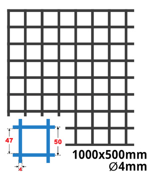 Siatka zgrzewana SUROWA 50 x 50 GR. 4 mm 1000 x 500 mm