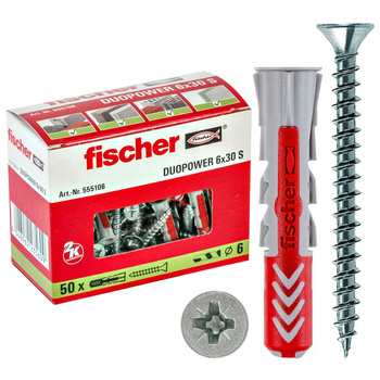 Kołki FISCHER DUOPOWER 6 x 30 S Z WKRĘTEM Op. 50 szt.