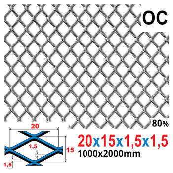 Siatka cięto-ciągniona OCYNK 20 x 15 x 1,5 x 1,5 | 1000 x 2000 mm