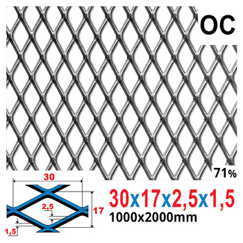 Siatka cięto-ciągniona OCYNK 30 x 17 x 2,5 x 1,5 | 1000 x 2000 mm