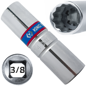 KING TONY NASADKA DO ŚWIEC GUMA 3/8" 12-kątna 14 x 63 mm CR-V 36A014