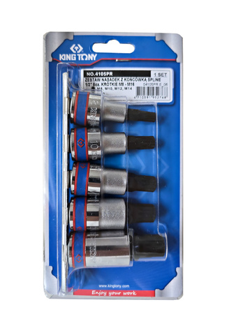 KING TONY Zestaw nasadek z końcówką SPLINE 1/2" 5 el. M8 - M16 na szynie 4105PR