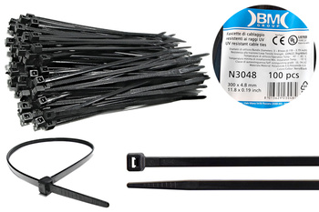 BM Opaska zaciskowa, kablowa, poliamidowa PA 6.6, CZARNA | 300 x 4.8 mm op. 100 szt.