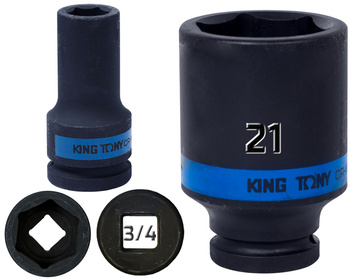 KING TONY Klucz nasadka UDAROWA DŁUGA 3/4" 6-KĄTNA 21 x 90 mm