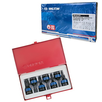 KING TONY Zestaw nasadek UDAROWYCH KRÓTKICH 1/2" TORX T25 - T60 Cr-Mo