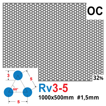 Blacha perforowana OCYNK OCZKO 3 mm PRZERWA 2 mm 1000 x 500 mm Rv 3-5 Gr. 1,5 mm