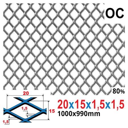 Siatka cięto-ciągniona OCYNK 20 x 15 x 1,5 x 1,5 | 1000 x 990 mm
