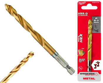 Milwaukee Wiertło udarowe do metalu HSS-G TIN RED HEX 1/4" | 8,0 mm
