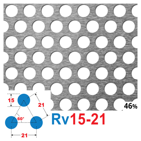 Blacha perforowana SUROWA OCZKO 15 mm PRZERWA 21 mm 200 x 200 mm Rv 15-21