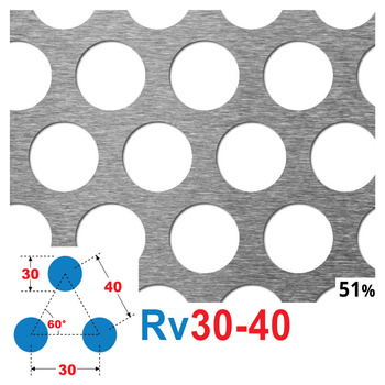 Blacha perforowana SUROWA OCZKO 30 mm PRZERWA 10 mm 200 x 200 Rv 30-40 Gr. 1,5 mm