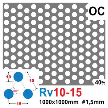 Blacha perforowana OCYNK OCZKO 10 mm PRZERWA 5 mm 1000 x 1000 mm Rv 10-15 Gr. 1,5 mm