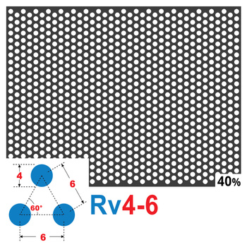 Blacha perforowana SUROWA OCZKO 4 mm PRZERWA 2 mm 200 x 200 mm Rv 4-6 Gr. 2 mm