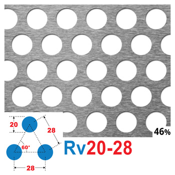 Blacha perforowana SUROWA OCZKO 20 mm PRZERWA 8 mm 200 x 200 Rv 20-28 Gr. 1,5 mm