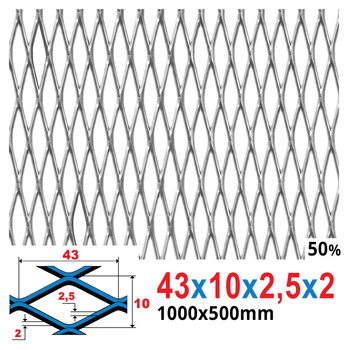 Siatka cięto-ciągniona SUROWA 43 x 10 x 2,5 x 2 | 1000 x 500 mm