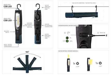 LENA Lighting Latarka warsztatowa, AKU CROP FUTURE LED 400 lm