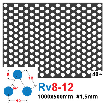 Blacha perforowana SUROWA OCZKO 8 mm PRZERWA 4 mm 1000 x 500 mm Rv 8-12