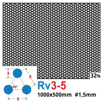 Blacha perforowana SUROWA OCZKO 3 mm PRZERWA 2 mm 1000 x 500 mm Rv 3-5 Gr. 1,5 mm