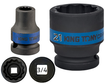 KING TONY Klucz nasadka UDAROWA KRÓTKA 3/4" 12-KĄTNA 21 x 50 mm