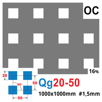 Blacha perforowana OCYNK 20X20 mm PRZERWA 30 mm 1000 x 1000 mm Qg 20-50 GR. 1,5 mm