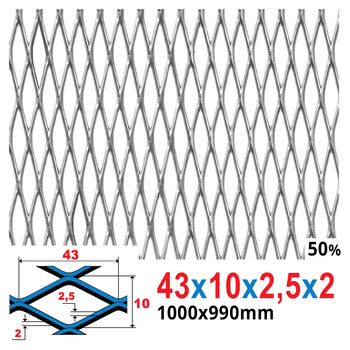 Siatka cięto-ciągniona SUROWA 43 x 10 x 2,5 x 2 | 1000 x 990 mm
