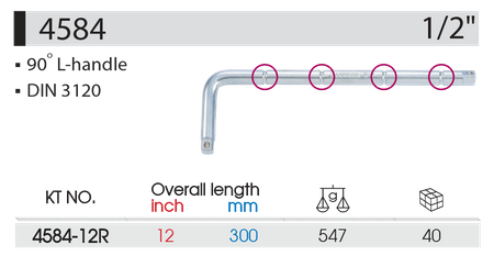 KING TONY POKRĘTŁO TYPU "L" CR-V 1/2" 90° 300 mm 4584-12R