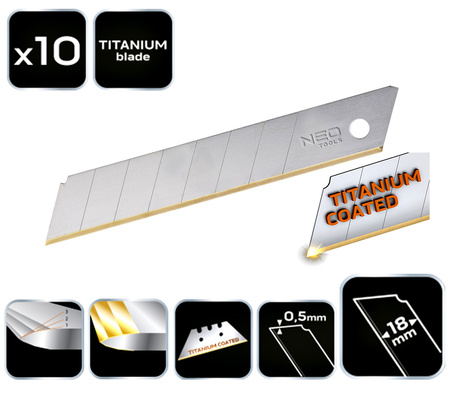 NEO OSTRZA ŁAMANE WYMIENNE TYTANOWE 18 mm 10 SZT. 64-020