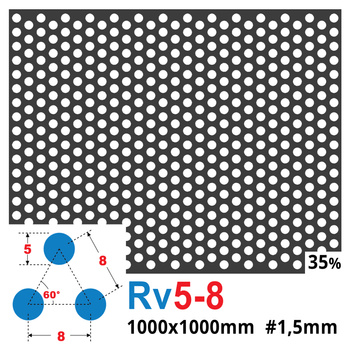 Blacha perforowana SUROWA OCZKO 5 mm PRZERWA 3 mm 1000 x 1000 mm Rv 5-8 Gr. 1,5 mm