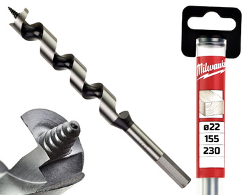 Milwaukee Wiertło kręte ŚWIDER do drewna | 22 x 155 / 230 mm