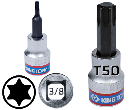 KING TONY Klucz nasadka 3/8" KRÓTKA BIT TORX T 50 x 50 mm