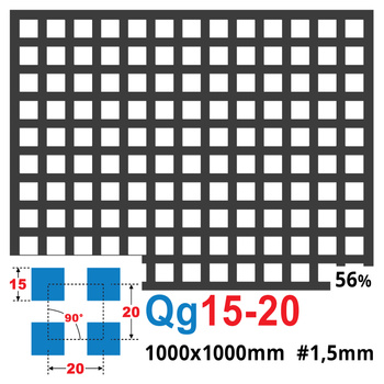 Blacha perforowana SUROWA 15X15 mm PRZERWA 5 mm 1000 x 1000 mm Qg 15-20 Gr. 1,5 mm
