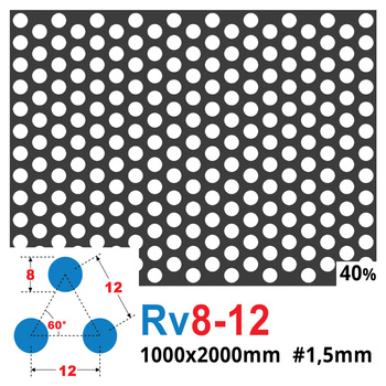 Blacha perforowana SUROWA OCZKO 8 mm PRZERWA 4 mm 1000 x 2000 mm Rv 8-12 Gr. 1,5 mm