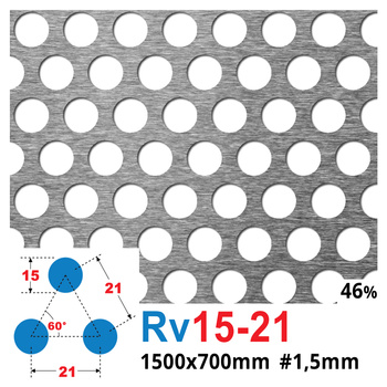 Blacha perforowana SUROWA OCZKO 15 mm PRZERWA 6 mm 1500 x 700 mm Rv 15-21 Gr. 1,5 mm