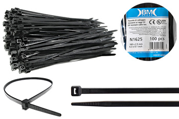 BM Opaska zaciskowa, kablowa, poliamidowa PA 6.6, CZARNA | 160 x 2.5 mm op. 100 szt.