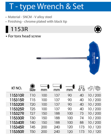 KING TONY KLUCZ SZTORCOWY TORX T10 x 100 mm 