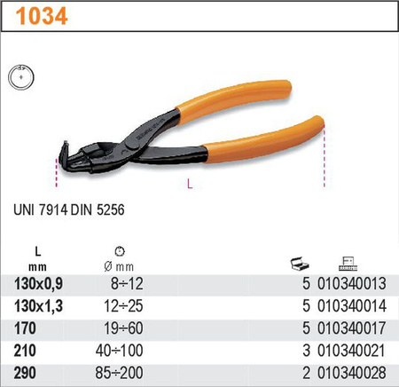 BETA Szczypce 170mm ODGIĘTE O 90° DO SEGERÓW WEWNĘTRZNYCH 1034 19-60