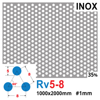 Blacha perforowana nierdzewna OCZKO 5 mm PRZERWA 3 mm 1000 x 2000 mm Rv 5-8 INOX Gr. 1 mm